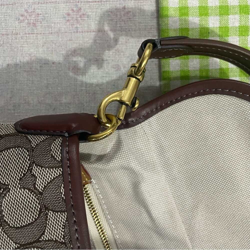 Coach Brown Signature Canvas Shoulder Bag with Gold Buckle - Picture 10 of 11
